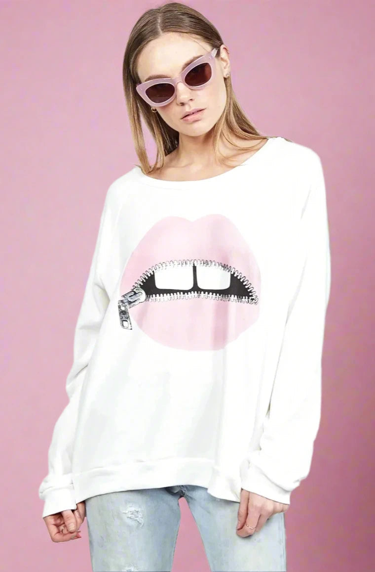 Lauren Moshi Noleta Zipper Mouth Sweatshirt Sweater by Lauren Moshi as seen on celebrities