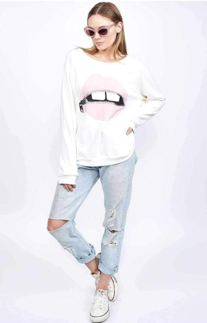 Lauren Moshi Noleta Zipper Mouth Sweatshirt Sweater by Lauren Moshi as seen on celebrities