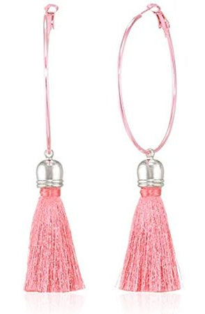 Suzywan DELUXE Fuchsia Tassel Hoop Earrings Earrings by Suzywan DELUXE as seen on celebrities