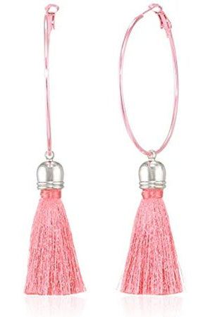 Suzywan DELUXE Fuchsia Tassel Hoop Earrings Earrings by Suzywan DELUXE as seen on celebrities