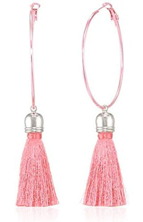 Suzywan DELUXE Fuchsia Tassel Hoop Earrings Earrings by Suzywan DELUXE as seen on celebrities