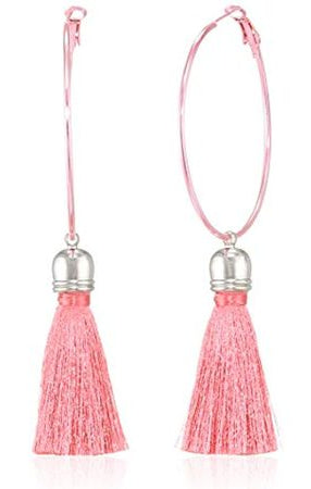 Suzywan DELUXE Fuchsia Tassel Hoop Earrings Earrings by Suzywan DELUXE as seen on celebrities