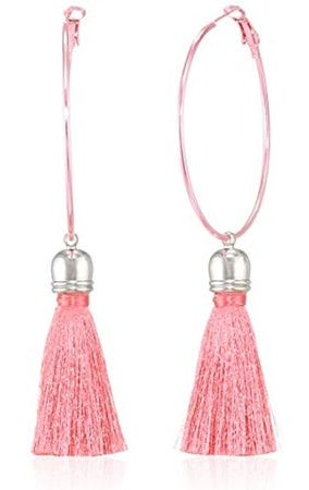 Suzywan DELUXE Fuchsia Tassel Hoop Earrings Earrings by Suzywan DELUXE as seen on celebrities