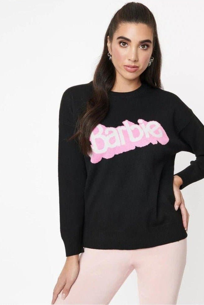 Shop Unique Vintage Barbie x Unique Vintage Black Barbie Logo Sweater Sweatshirt for women – premium loungewear and festival fashion at Spoiled Brat