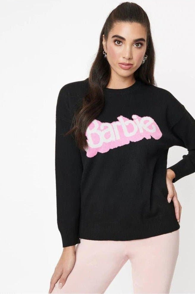 Shop Unique Vintage Barbie x Unique Vintage Black Barbie Logo Sweater Sweatshirt for women – premium loungewear and festival fashion at Spoiled Brat