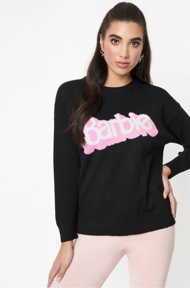 Shop Unique Vintage Barbie x Unique Vintage Black Barbie Logo Sweater Sweatshirt for women – premium loungewear and festival fashion at Spoiled Brat