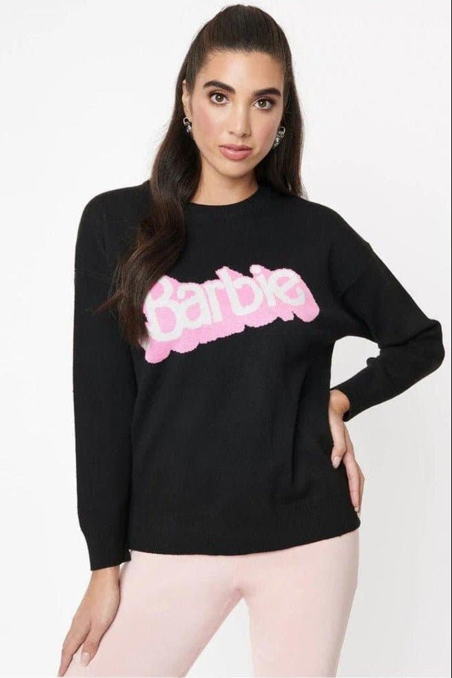 Shop Unique Vintage Barbie x Unique Vintage Black Barbie Logo Sweater Sweatshirt for women – premium loungewear and festival fashion at Spoiled Brat
