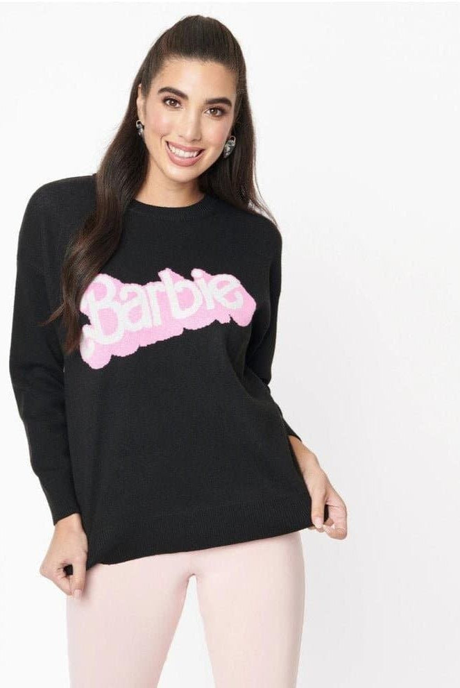 Shop Unique Vintage Barbie x Unique Vintage Black Barbie Logo Sweater Sweatshirt for women – premium loungewear and festival fashion at Spoiled Brat