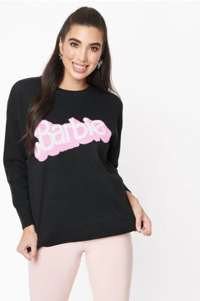 Shop Unique Vintage Barbie x Unique Vintage Black Barbie Logo Sweater Sweatshirt for women – premium loungewear and festival fashion at Spoiled Brat