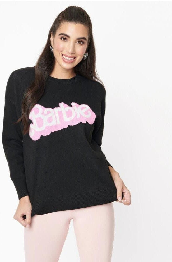 Shop Unique Vintage Barbie x Unique Vintage Black Barbie Logo Sweater Sweatshirt for women – premium loungewear and festival fashion at Spoiled Brat
