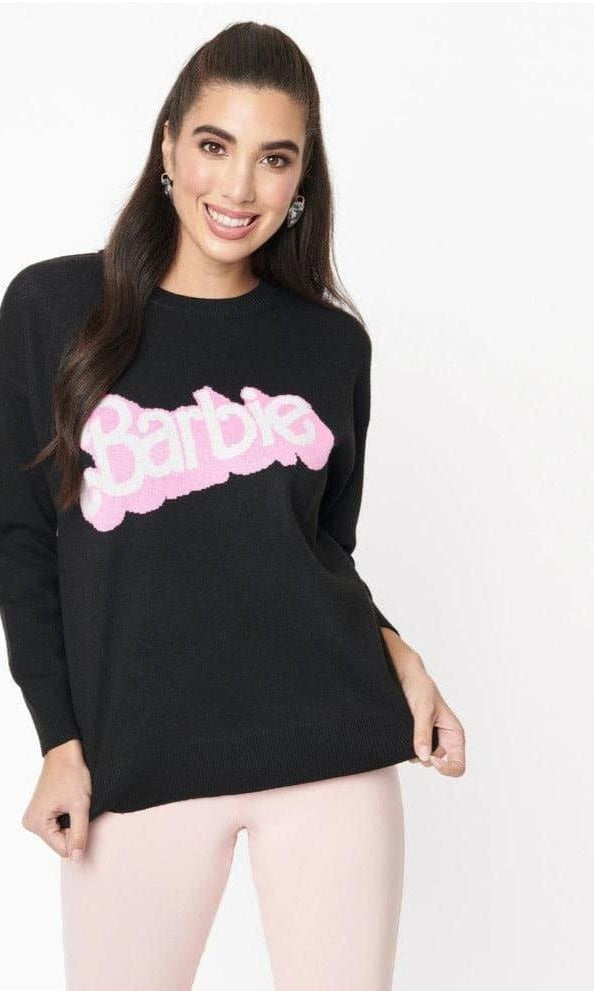 Shop Unique Vintage Barbie x Unique Vintage Black Barbie Logo Sweater Sweatshirt for women – premium loungewear and festival fashion at Spoiled Brat