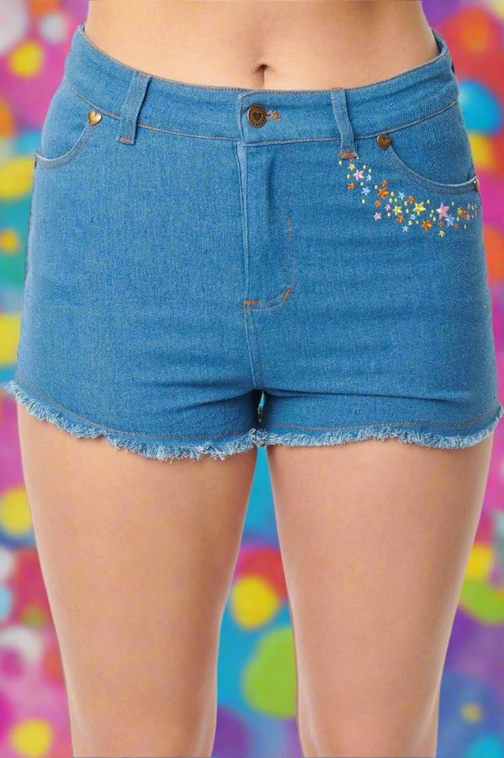 Shop Unique Vintage Care Bears x Unique Vintage Funshine Denim Shorts Shorts for women – premium loungewear and festival fashion at Spoiled Brat