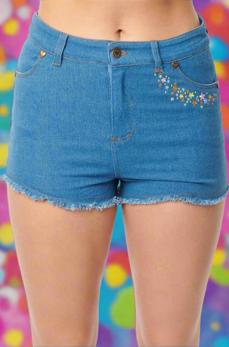 Shop Unique Vintage Care Bears x Unique Vintage Funshine Denim Shorts Shorts for women – premium loungewear and festival fashion at Spoiled Brat