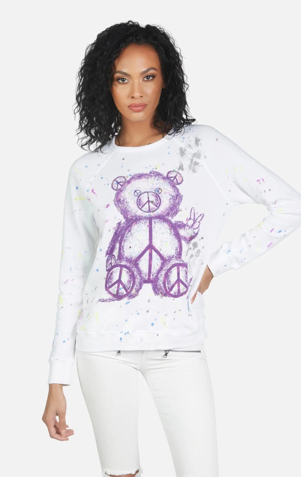Shop Lauren Moshi Lauren Moshi Darby Peace Teddy Pullover Pullover for women – premium loungewear and festival fashion at Spoiled Brat