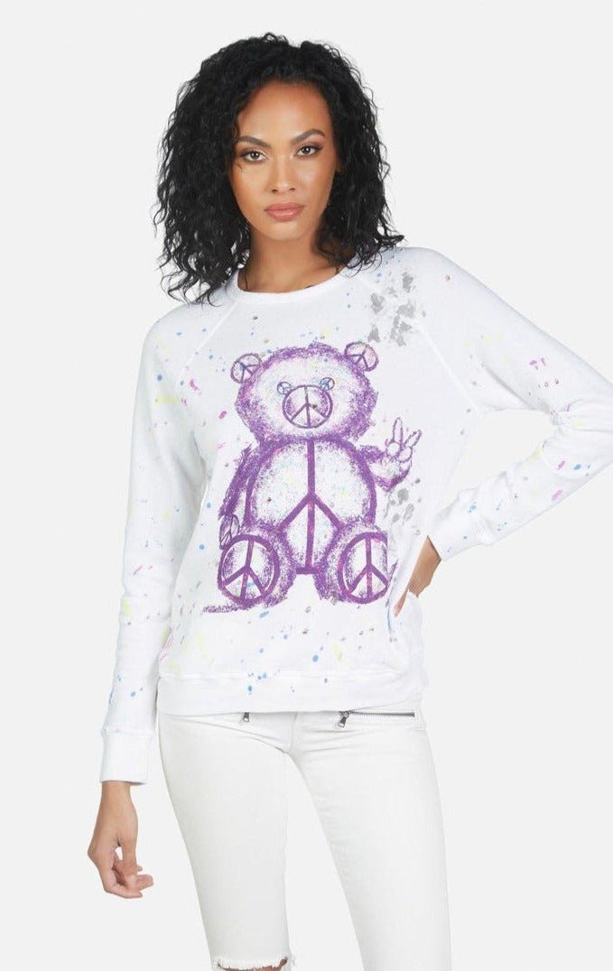 Shop Lauren Moshi Lauren Moshi Darby Peace Teddy Pullover Pullover for women – premium loungewear and festival fashion at Spoiled Brat
