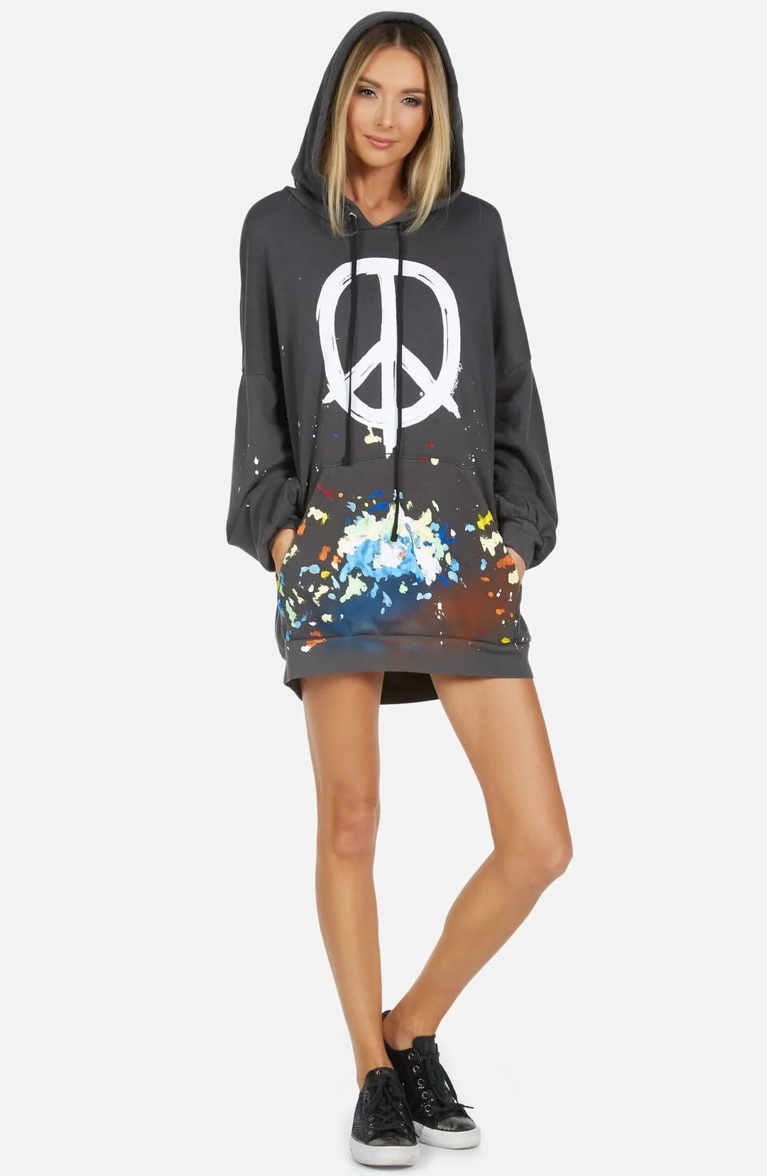 Lauren Moshi Desiree Brush Peace Hoodie Dress by Lauren Moshi – Hooded Sweatshirt – XS | Spoiled Brat UK