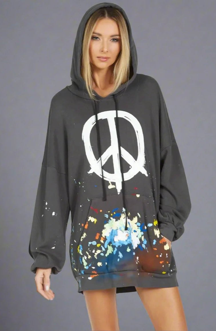 Lauren Moshi Desiree Brush Peace Hoodie Dress by Lauren Moshi – Hooded Sweatshirt – XS | Spoiled Brat UK
