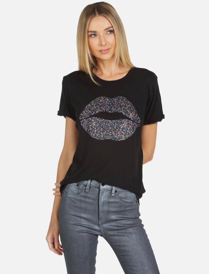 Shop Lauren Moshi Lauren Moshi Edda Crystal Sprinkle Lip T-Shirt T-Shirt for women – premium loungewear and festival fashion at Spoiled Brat