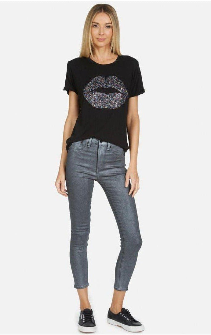 Shop Lauren Moshi Lauren Moshi Edda Crystal Sprinkle Lip T-Shirt T-Shirt for women – premium loungewear and festival fashion at Spoiled Brat