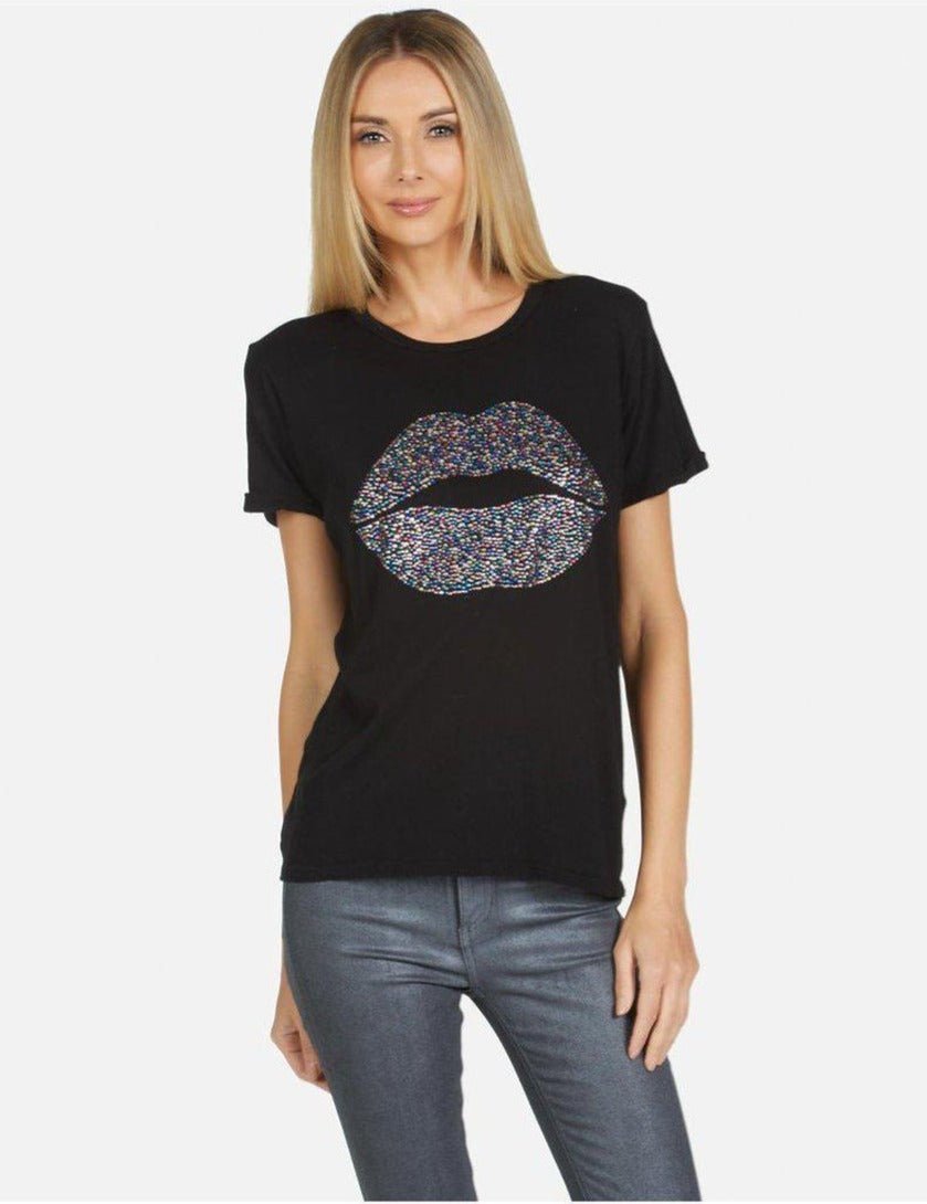 Shop Lauren Moshi Lauren Moshi Edda Crystal Sprinkle Lip T-Shirt T-Shirt for women – premium loungewear and festival fashion at Spoiled Brat