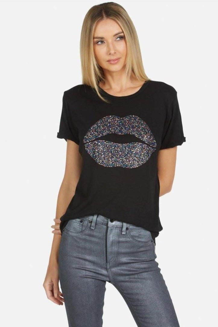 Shop Lauren Moshi Lauren Moshi Edda Crystal Sprinkle Lip T-Shirt T-Shirt for women – premium loungewear and festival fashion at Spoiled Brat