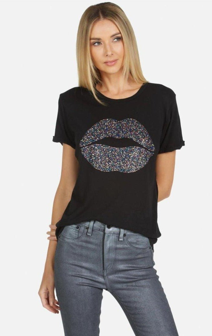 Shop Lauren Moshi Lauren Moshi Edda Crystal Sprinkle Lip T-Shirt T-Shirt for women – premium loungewear and festival fashion at Spoiled Brat