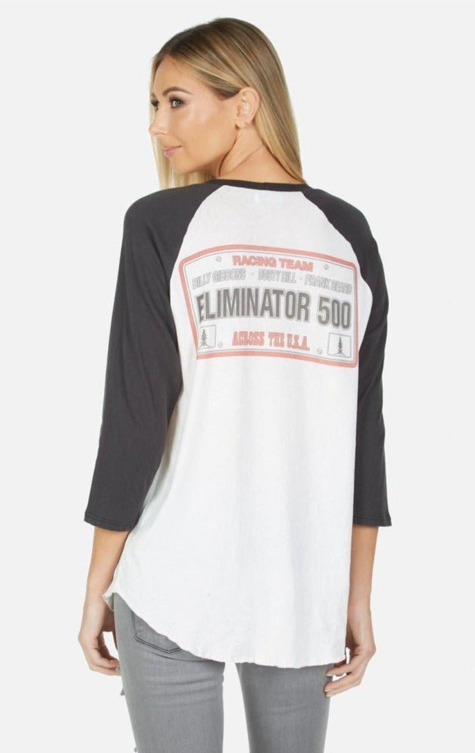 Shop Lauren Moshi Lauren Moshi Kenya ZZ Top Eliminator Baseball Tee Baseball T-Shirt for women – premium loungewear and festival fashion at Spoiled Brat