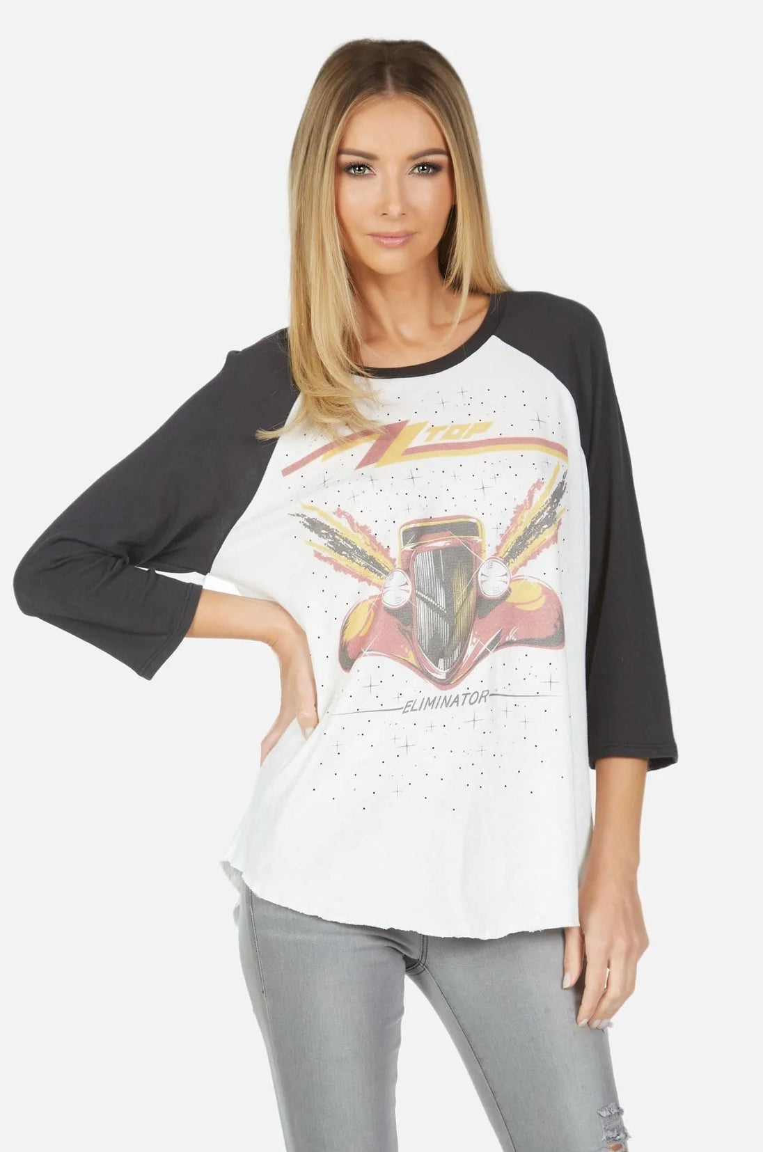Shop Lauren Moshi Lauren Moshi Kenya ZZ Top Eliminator Baseball Tee Baseball T-Shirt for women – premium loungewear and festival fashion at Spoiled Brat