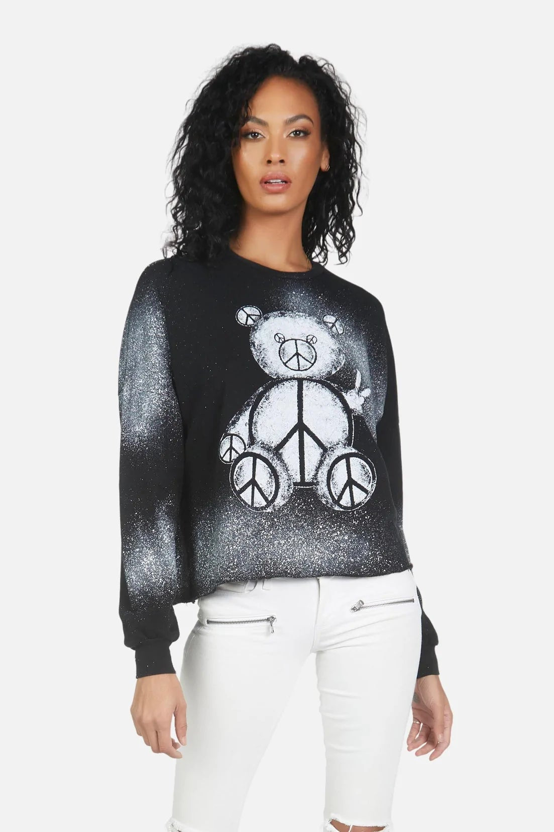 Shop Lauren Moshi Lauren Moshi Lee Peace Teddy Crew Sweater Sweater for women – premium loungewear and festival fashion at Spoiled Brat
