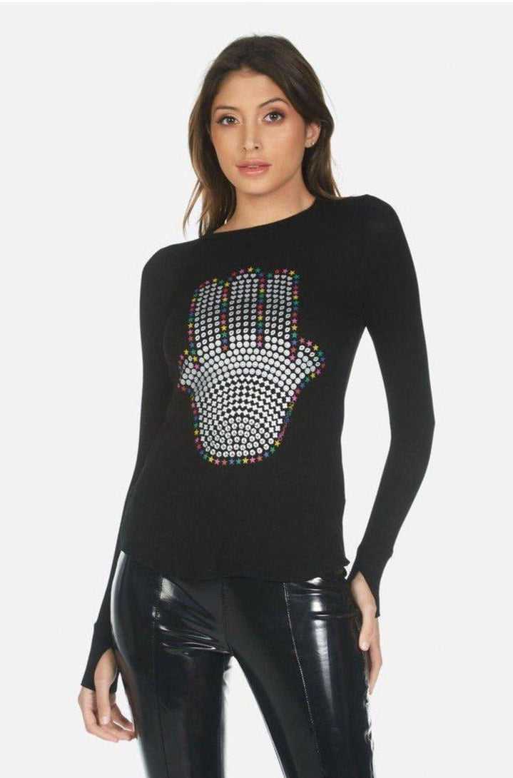 Shop Lauren Moshi Lauren Moshi McKinley Hamsa Elements Long Sleeve Top Long Sleeved Top for women – premium loungewear and festival fashion at Spoiled Brat