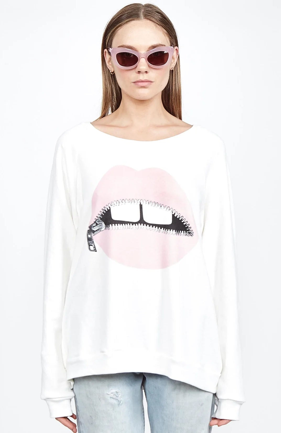 Shop Lauren Moshi Lauren Moshi Noleta Zipper Mouth Sweatshirt Sweater for women – premium loungewear and festival fashion at Spoiled Brat