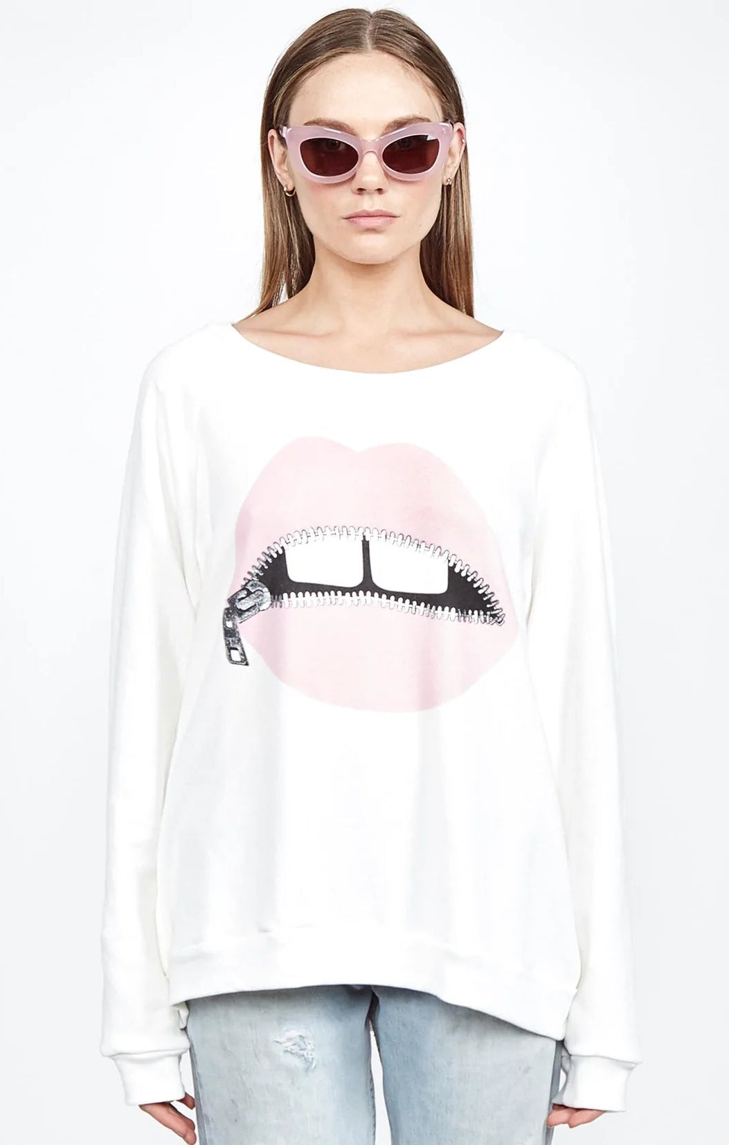 Shop Lauren Moshi Lauren Moshi Noleta Zipper Mouth Sweatshirt Sweater for women – premium loungewear and festival fashion at Spoiled Brat