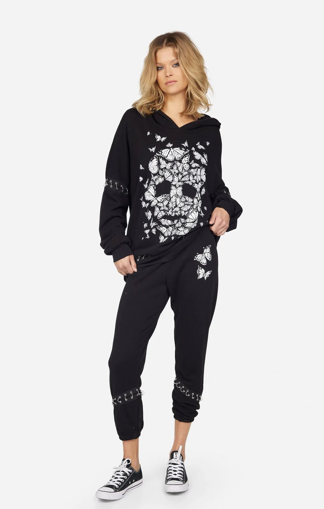Shop Lauren Moshi Lauren Moshi Samantha Butterfly Skull Burst Hoodie Wrap Cardigan for women – premium loungewear and festival fashion at Spoiled Brat