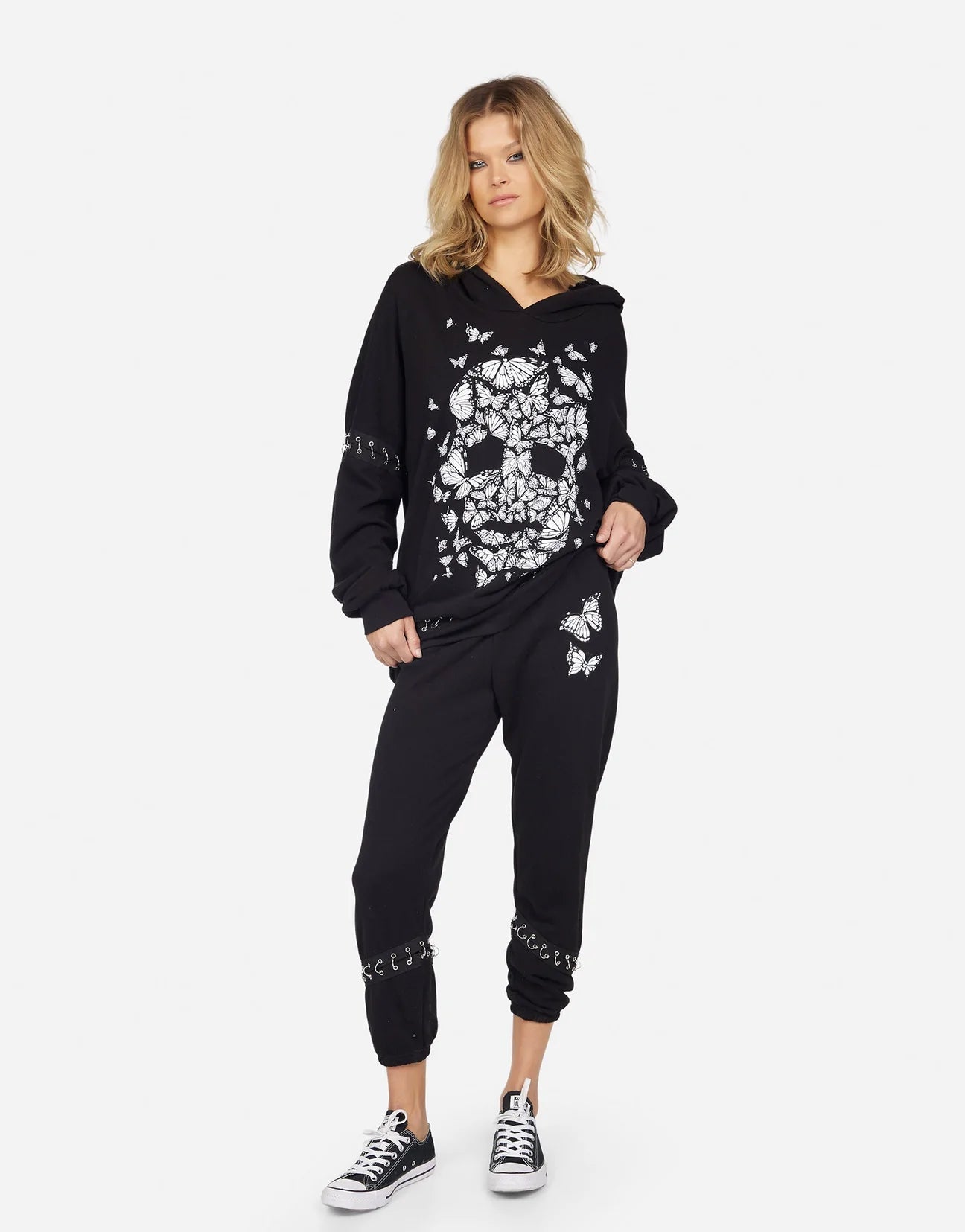 Shop Lauren Moshi Lauren Moshi Samantha Butterfly Skull Burst Hoodie Wrap Cardigan for women – premium loungewear and festival fashion at Spoiled Brat