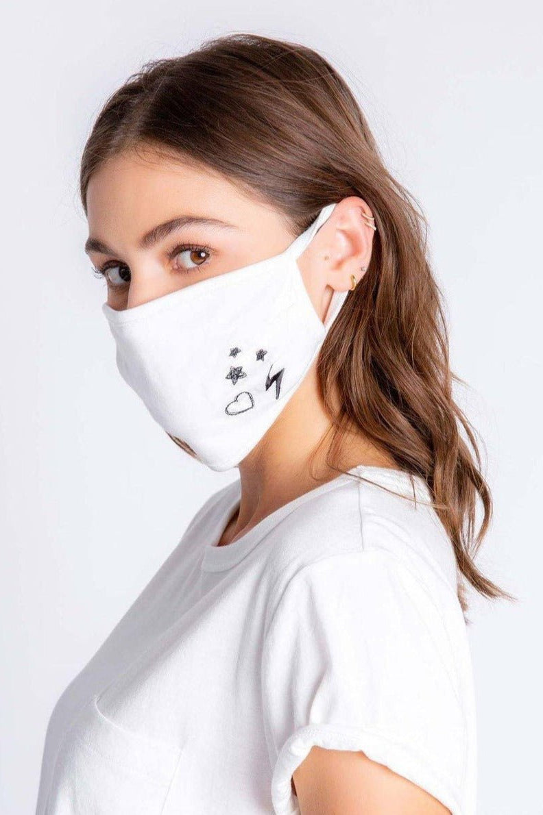 Shop PJ Salvage PJ Salvage Ivory Face Mask with Stars & Hearts Face Mask for women – premium loungewear and festival fashion at Spoiled Brat
