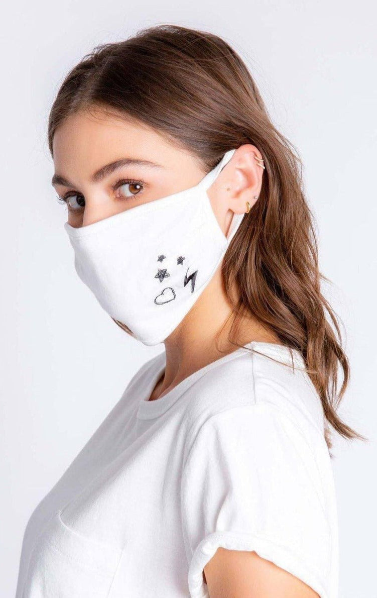 Shop PJ Salvage PJ Salvage Ivory Face Mask with Stars & Hearts Face Mask for women – premium loungewear and festival fashion at Spoiled Brat