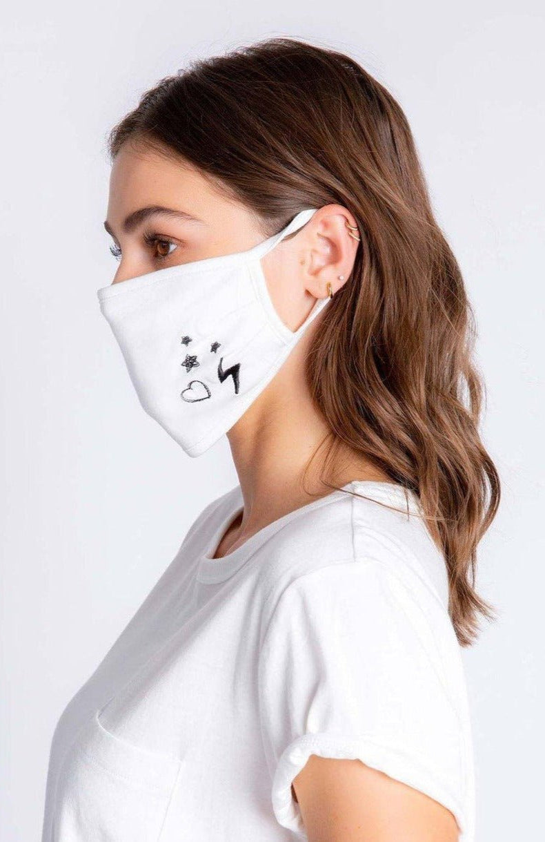Shop PJ Salvage PJ Salvage Ivory Face Mask with Stars & Hearts Face Mask for women – premium loungewear and festival fashion at Spoiled Brat
