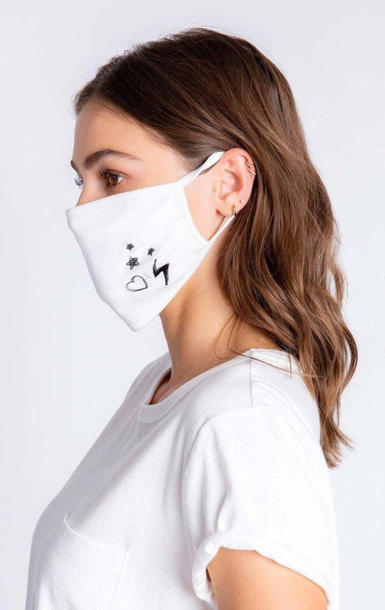 Shop PJ Salvage PJ Salvage Ivory Face Mask with Stars & Hearts Face Mask for women – premium loungewear and festival fashion at Spoiled Brat