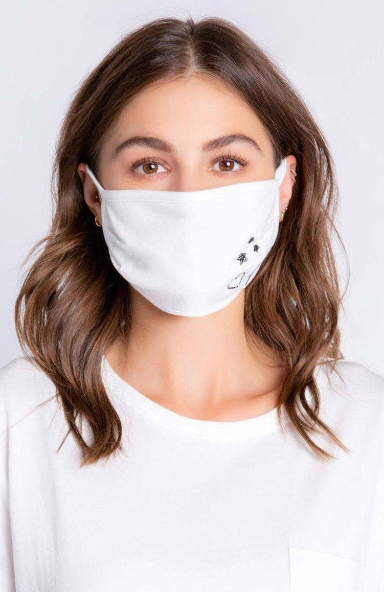 Shop PJ Salvage PJ Salvage Ivory Face Mask with Stars & Hearts Face Mask for women – premium loungewear and festival fashion at Spoiled Brat