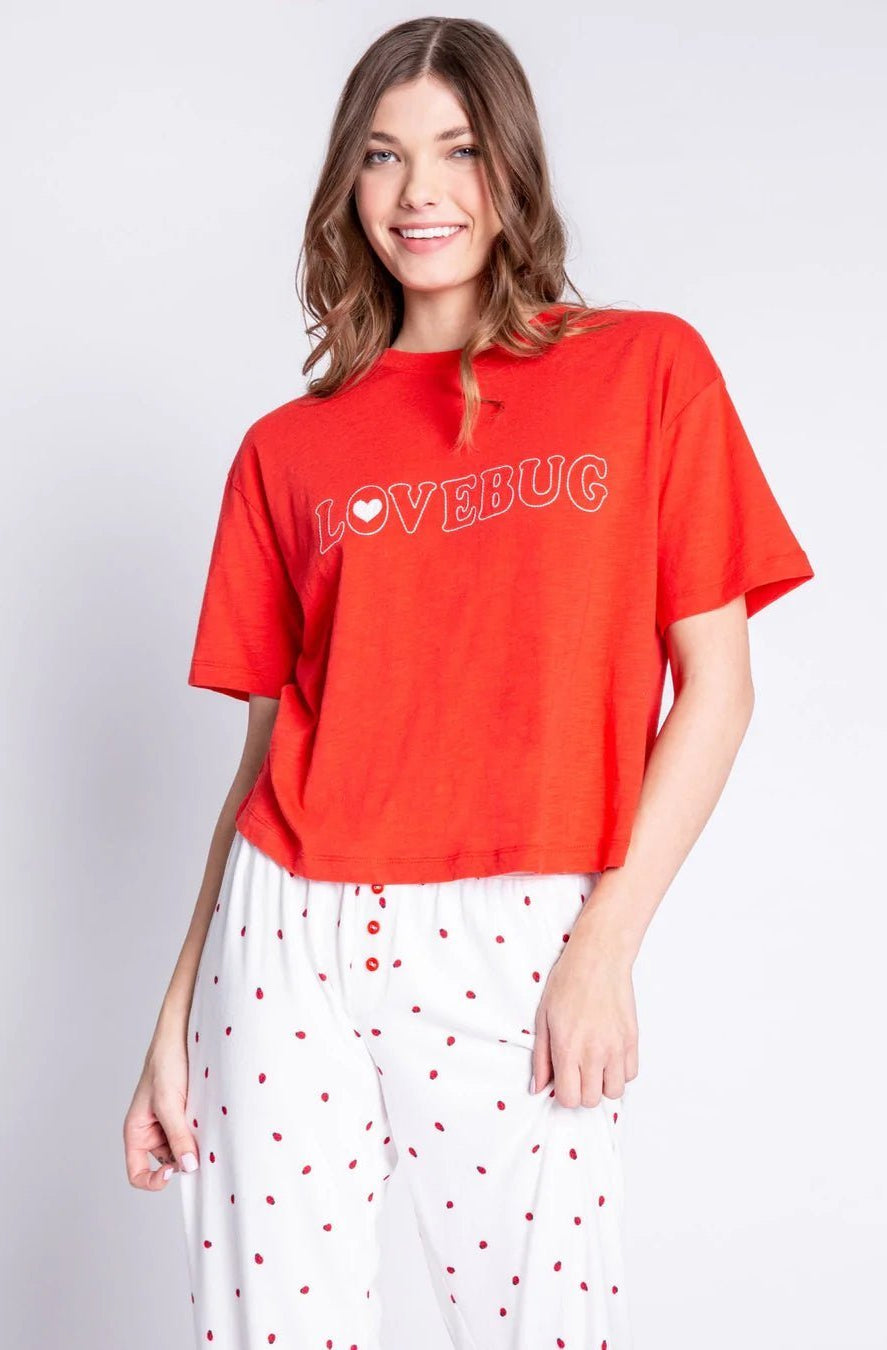 Shop PJ Salvage PJ Salvage Lovebug Red Cotton T-Shirt Pyjamas for women – premium loungewear and festival fashion at Spoiled Brat