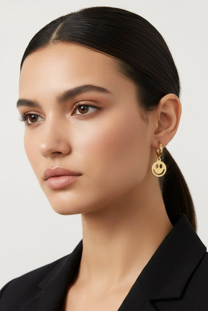 Shop Bracha Bracha Smiley Huggies Gold Hoop Earrings Earrings for women – premium loungewear and festival fashion at Spoiled Brat