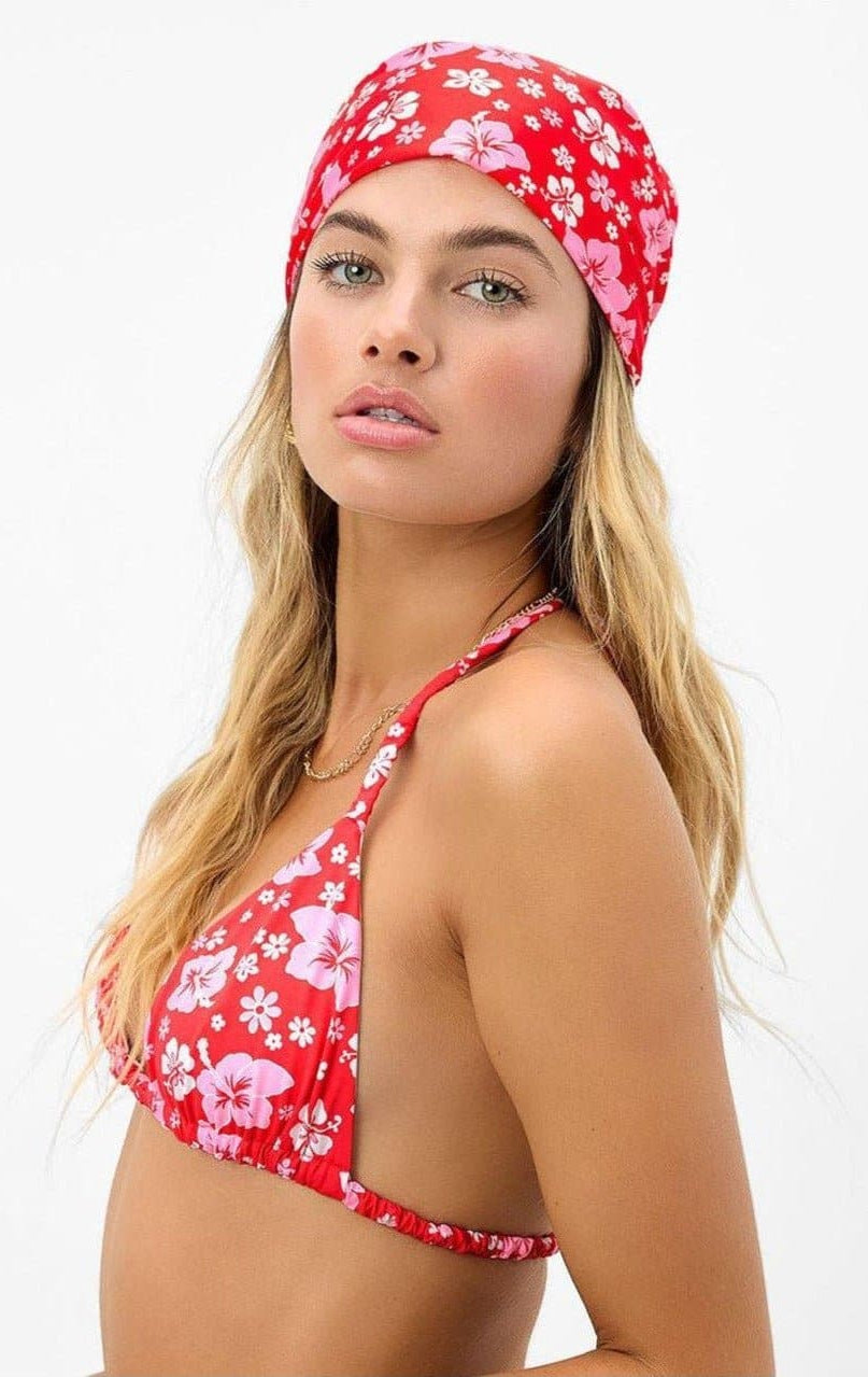 Frankies Bikinis Heidi Satin Floral Head Scarf in Coconut Girl Print Scarf by Frankies Bikinis as seen on celebrities