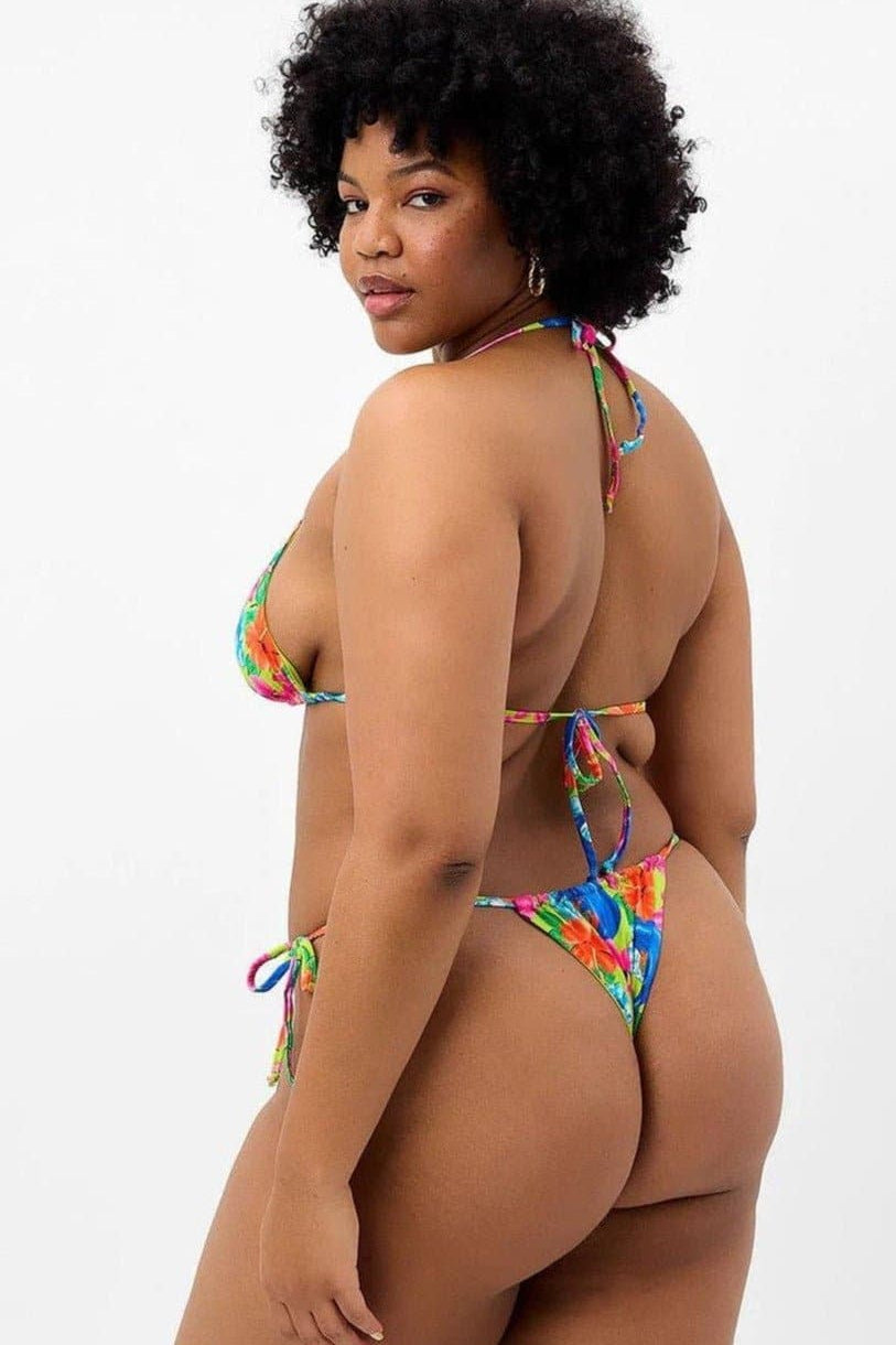 Frankies Bikinis Tia Floral String Bikini Bottom in Neon Surfer Bikini Bottoms by Frankies Bikinis as seen on celebrities
