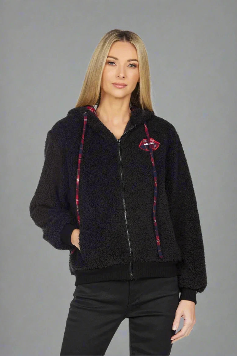 Lauren Moshi Deandra Plaid Lip Sherpa Fleece Jacket Jacket by Lauren Moshi as seen on celebrities