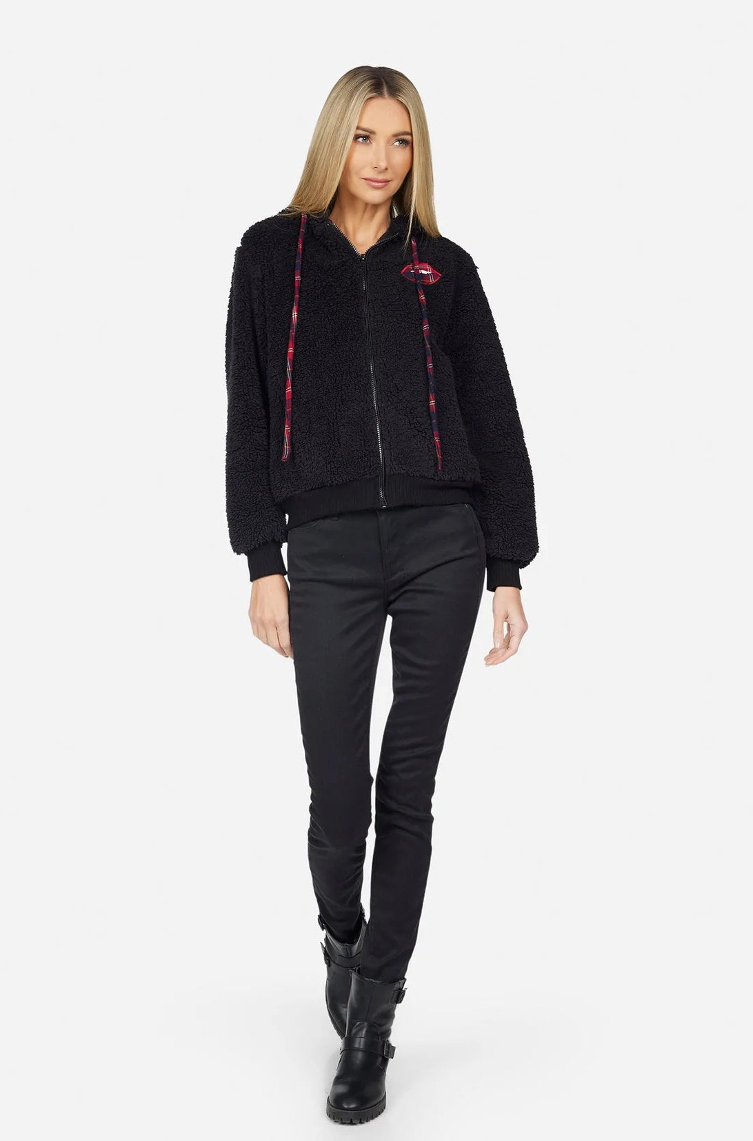 Lauren Moshi Deandra Plaid Lip Sherpa Fleece Jacket Jacket by Lauren Moshi as seen on celebrities