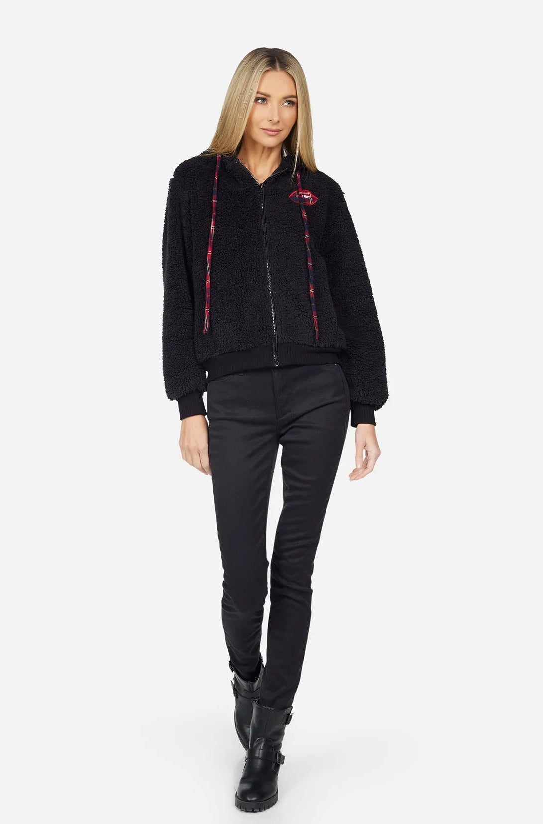 Lauren Moshi Deandra Plaid Lip Sherpa Fleece Jacket Jacket by Lauren Moshi as seen on celebrities