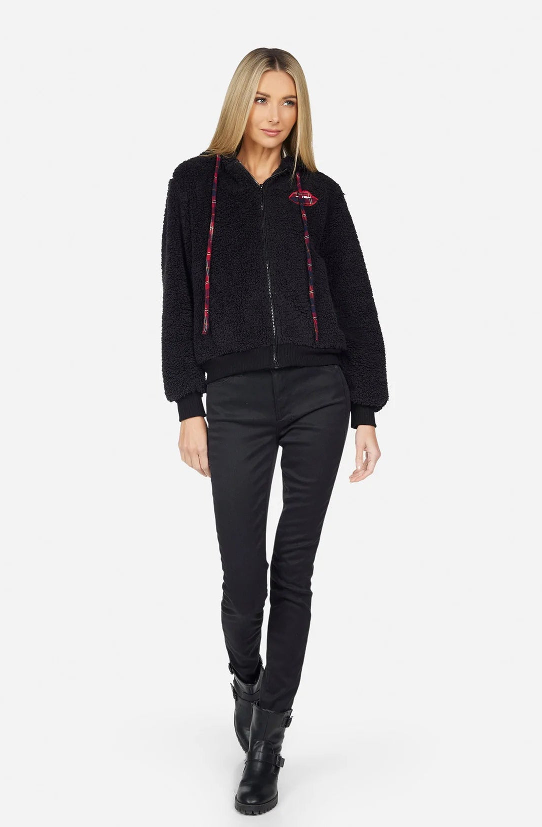 Lauren Moshi Deandra Plaid Lip Sherpa Fleece Jacket Jacket by Lauren Moshi as seen on celebrities