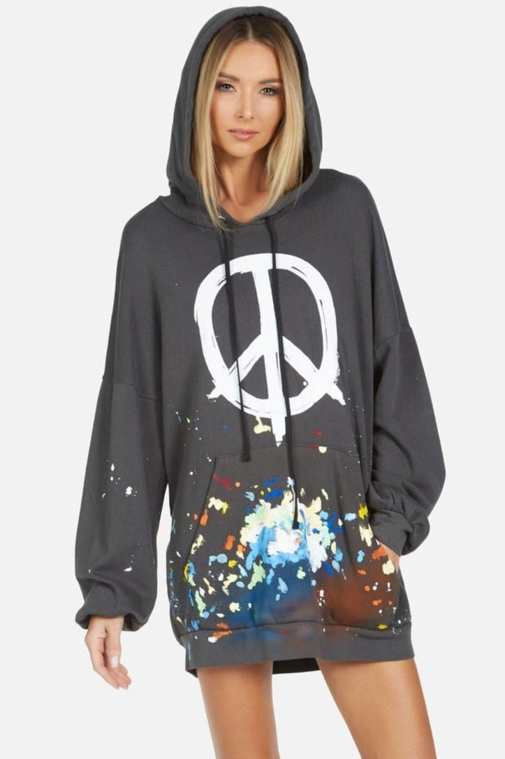 Lauren Moshi Desiree Brush Peace Hoodie Dress by Lauren Moshi – Hooded Sweatshirt – XS | Spoiled Brat UK