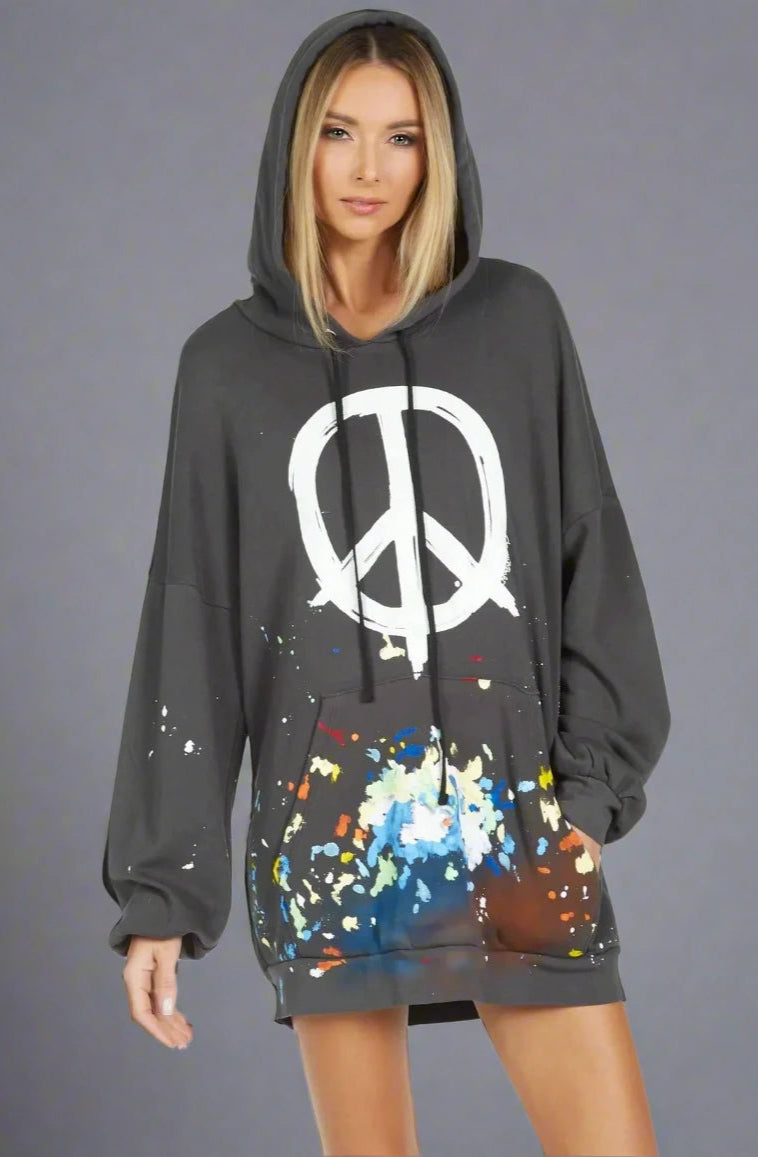 Lauren Moshi Desiree Brush Peace Hoodie Dress Hooded Sweatshirt by Lauren Moshi as seen on celebrities