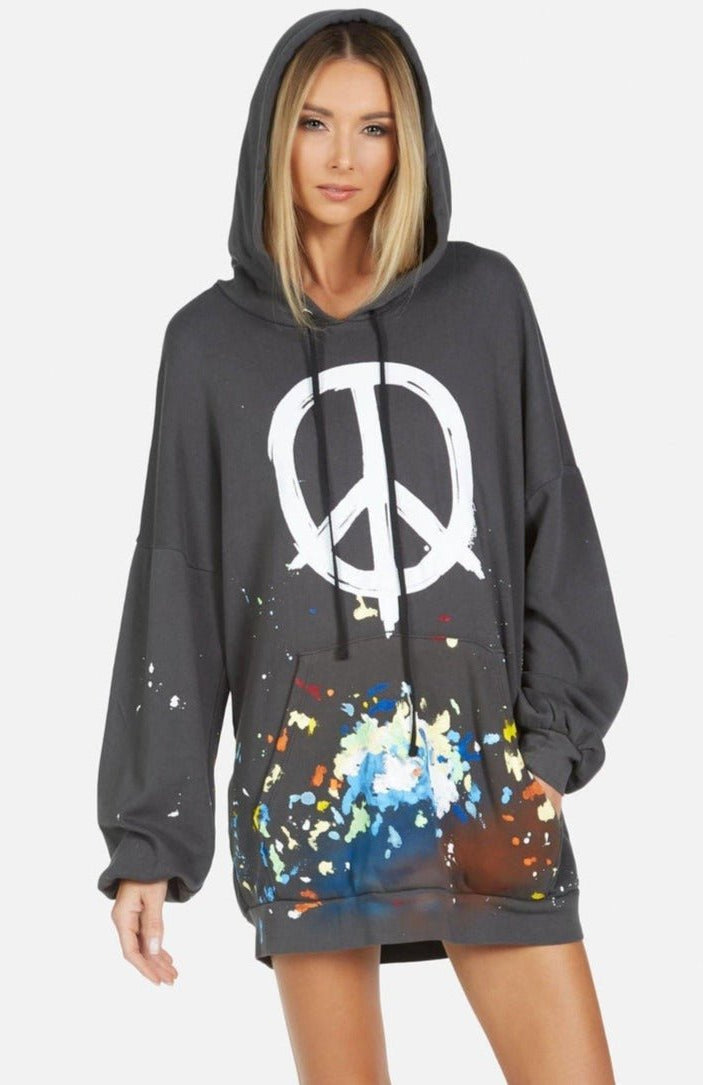 Lauren Moshi Desiree Brush Peace Hoodie Dress Hooded Sweatshirt by Lauren Moshi as seen on celebrities